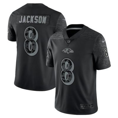 Baltimore Ravens #8 Lamar Jackson Black Nike NFL Black Reflective Limited Jersey