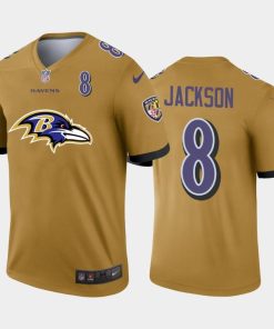 Baltimore Ravens #8 Lamar Jackson Gold Nike Big Team Logo Player Vapor Limited NFL Jersey