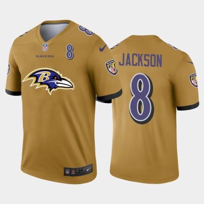 Baltimore Ravens #8 Lamar Jackson Gold Nike Big Team Logo Player Vapor Limited NFL Jersey