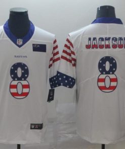 Baltimore Ravens #8 Lamar Jackson White Nike Team Logo USA Flag Vapor Untouchable Limited NFL Jersey