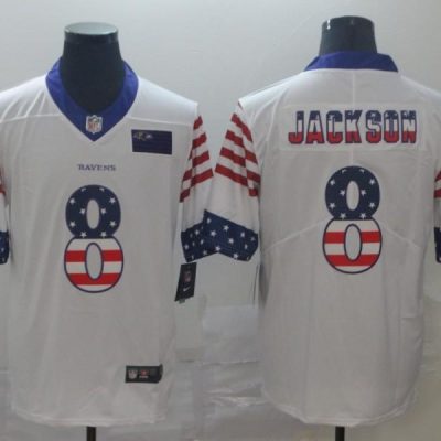 Baltimore Ravens #8 Lamar Jackson White Nike Team Logo USA Flag Vapor Untouchable Limited NFL Jersey