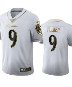 Baltimore Ravens #9 Justin Tucker Nike White Golden Edition Vapor Limited NFL 100 Jersey