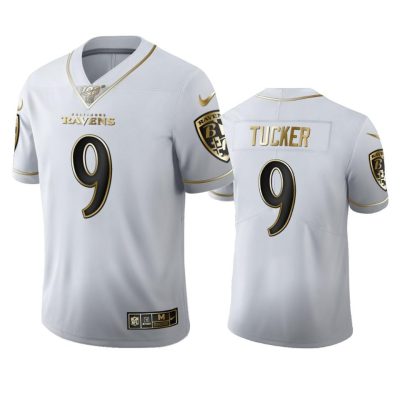 Baltimore Ravens #9 Justin Tucker Nike White Golden Edition Vapor Limited NFL 100 Jersey