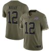 Buffalo Bills #12 Jim Kelly 2022 Salute To Service Limited Jersey - Olive