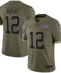 Buffalo Bills #12 Jim Kelly 2022 Salute To Service Limited Jersey - Olive