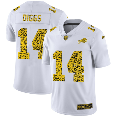 Buffalo Bills #14 Stefon Diggs Flocked Leopard Print Vapor Limited NFL Jersey White