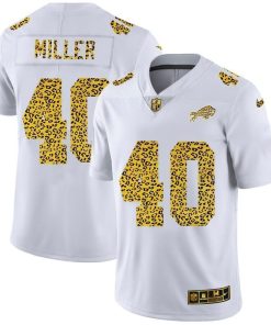 Buffalo Bills #40 Von Miller Flocked Leopard Print Vapor Limited NFL Jersey White