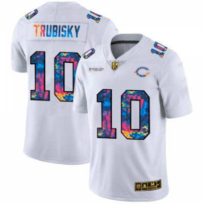 Chicago Chicago Bears #10 Mitchell Trubisky White Nike Multi-Color 2020 NFL Crucial Catch Limited NFL Jersey
