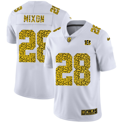 Cincinnati Bengals #28 Joe Mixon Nike Flocked Leopard Print Vapor Limited NFL Jersey White