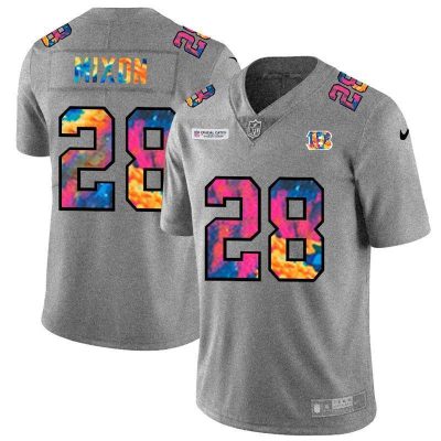 Cincinnati Bengals #28 Joe Mixon Nike Multi-Color 2020 NFL Crucial Catch NFL Jersey Greyheather