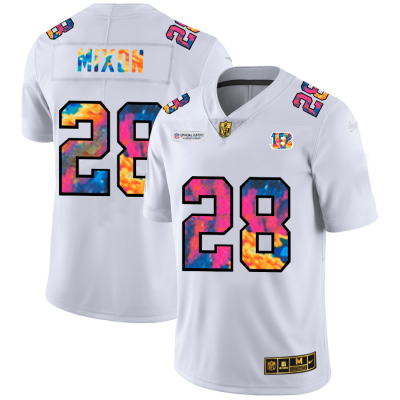 Cincinnati Bengals #28 Joe Mixon White Nike Multi-Color 2020 NFL Crucial Catch Limited NFL Jersey