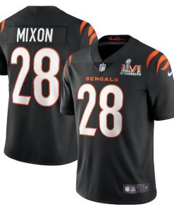 Cincinnati Bengals #28 Joe Mixon Black Super Bowl LVI Patch Nike Vapor Limited Jersey