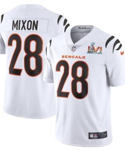 Cincinnati Bengals #28 Joe Mixon White Super Bowl LVI Patch Nike Vapor Limited Jersey