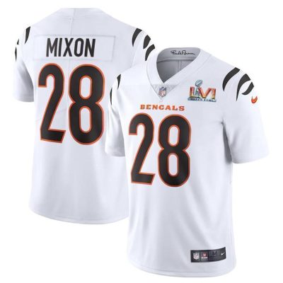 Cincinnati Bengals #28 Joe Mixon White Super Bowl LVI Patch Nike Vapor Limited Jersey