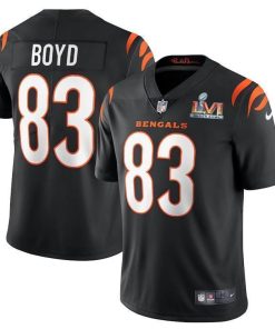 Cincinnati Bengals #83 Tyler Boyd Black Super Bowl LVI Patch Nike Vapor Limited Jersey