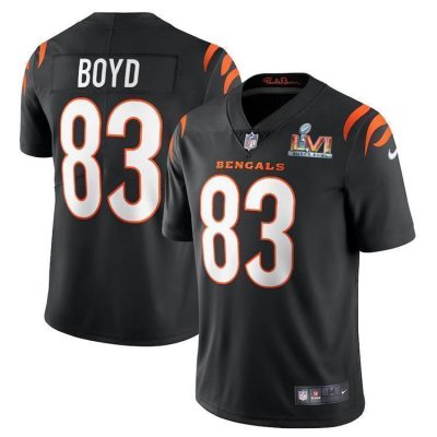 Cincinnati Bengals #83 Tyler Boyd Black Super Bowl LVI Patch Nike Vapor Limited Jersey