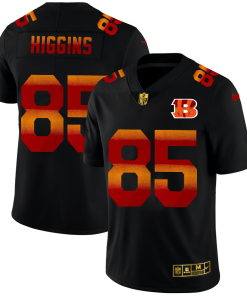 Cincinnati Bengals #85 Tee Higgins Black Nike Red Orange Stripe Vapor Limited NFL Jersey