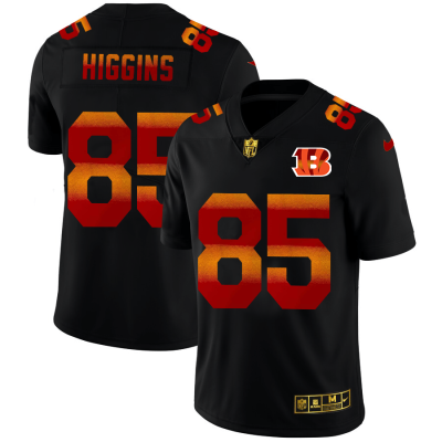 Cincinnati Bengals #85 Tee Higgins Black Nike Red Orange Stripe Vapor Limited NFL Jersey