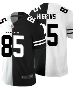 Cincinnati Bengals #85 Tee Higgins Black V White Peace Split Nike Vapor Untouchable Limited NFL Jersey