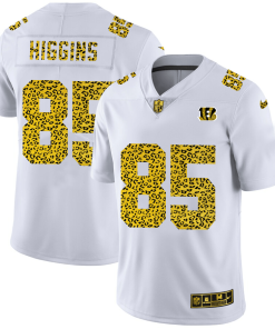 Cincinnati Bengals #85 Tee Higgins Nike Flocked Leopard Print Vapor Limited NFL Jersey White