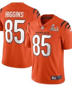 Cincinnati Bengals #85 Tee Higgins Orange Super Bowl LVI Patch Nike Alternate Vapor Limited Jersey