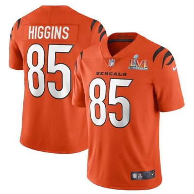 Cincinnati Bengals #85 Tee Higgins Orange Super Bowl LVI Patch Nike Alternate Vapor Limited Jersey