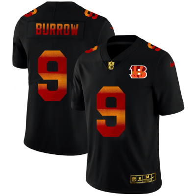 Cincinnati Bengals #9 Joe Burrow Black Nike Red Orange Stripe Vapor Limited NFL Jersey