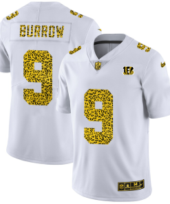 Cincinnati Bengals #9 Joe Burrow Nike Flocked Leopard Print Vapor Limited NFL Jersey White