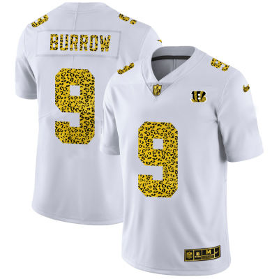 Cincinnati Bengals #9 Joe Burrow Nike Flocked Leopard Print Vapor Limited NFL Jersey White