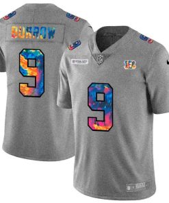 Cincinnati Bengals #9 Joe Burrow Nike Multi-Color 2020 NFL Crucial Catch NFL Jersey Greyheather