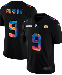 Cincinnati Bengals #9 Joe Burrow Nike Multi-Color Black 2020 NFL Crucial Catch Vapor Untouchable Limited Jersey