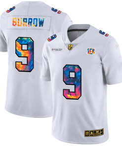 Cincinnati Bengals #9 Joe Burrow White Nike Multi-Color 2020 NFL Crucial Catch Limited NFL Jersey