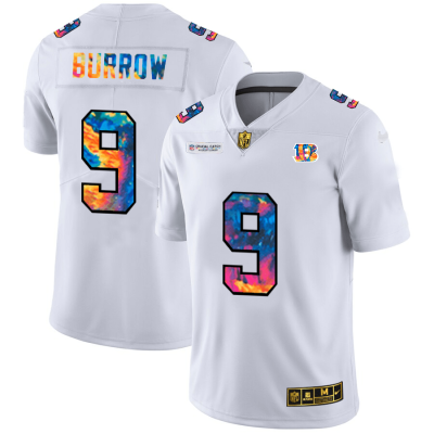 Cincinnati Bengals #9 Joe Burrow White Nike Multi-Color 2020 NFL Crucial Catch Limited NFL Jersey