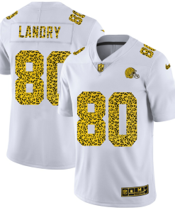 Cleveland Browns #80 Jarvis Landry Nike Flocked Leopard Print Vapor Limited NFL Jersey White