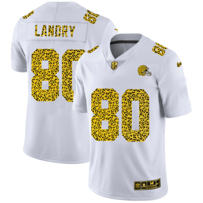 Cleveland Browns #80 Jarvis Landry Nike Flocked Leopard Print Vapor Limited NFL Jersey White