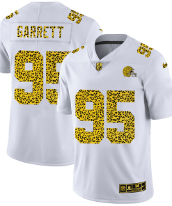 Cleveland Browns #95 Myles Garrett Nike Flocked Leopard Print Vapor Limited NFL Jersey White