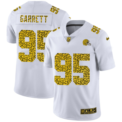 Cleveland Browns #95 Myles Garrett Nike Flocked Leopard Print Vapor Limited NFL Jersey White