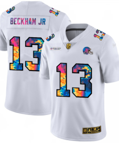 Cleveland Cleveland Browns #13 Odell Beckham Jr. White Nike Multi-Color 2020 NFL Crucial Catch Limited NFL Jersey