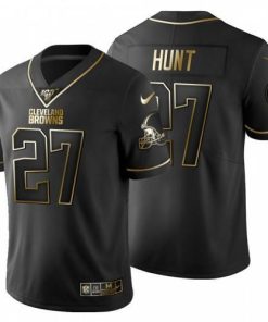 Cleveland Cleveland Browns #27 Kareem Hunt Nike Black Golden Limited NFL 100 Jersey