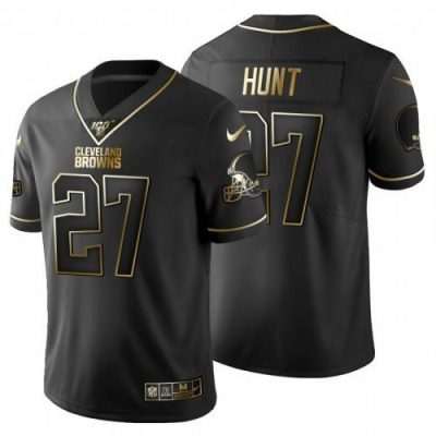 Cleveland Cleveland Browns #27 Kareem Hunt Nike Black Golden Limited NFL 100 Jersey