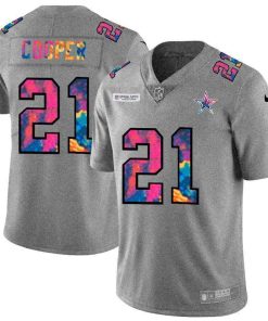 Dallas Cowboys #21 Ezekiel Elliott Nike Multi-Color 2020 NFL Crucial Catch NFL Jersey Greyheather