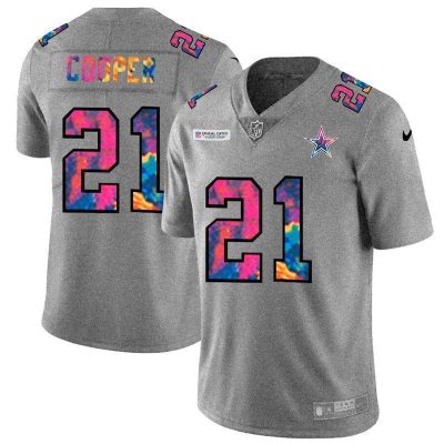 Dallas Cowboys #21 Ezekiel Elliott Nike Multi-Color 2020 NFL Crucial Catch NFL Jersey Greyheather