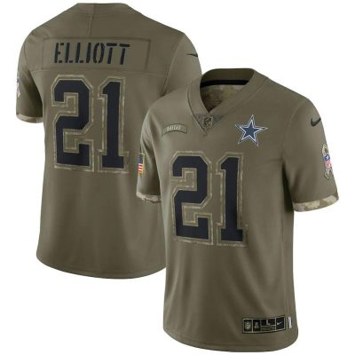 Dallas Cowboys #21 Ezekiel Elliott Nike 2022 Salute To Service Limited Jersey - Olive