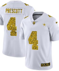 Dallas Cowboys #4 Dak Prescott Nike Flocked Leopard Print Vapor Limited NFL Jersey White