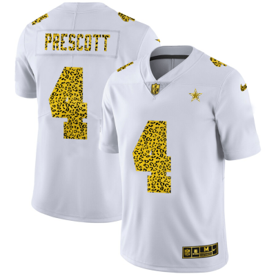 Dallas Cowboys #4 Dak Prescott Nike Flocked Leopard Print Vapor Limited NFL Jersey White