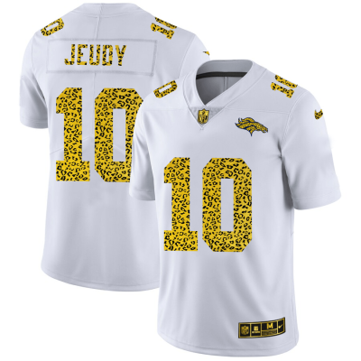 Denver Broncos #10 Jerry Jeudy Nike Flocked Leopard Print Vapor Limited NFL Jersey White