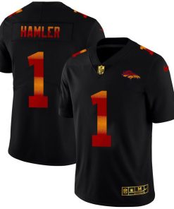 Denver Broncos #1 KJ Hamler Black Nike Red Orange Stripe Vapor Limited NFL Jersey