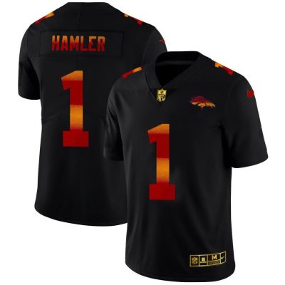 Denver Broncos #1 KJ Hamler Black Nike Red Orange Stripe Vapor Limited NFL Jersey
