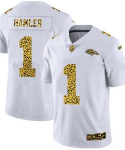 Denver Broncos #1 KJ Hamler Nike Flocked Leopard Print Vapor Limited NFL Jersey White