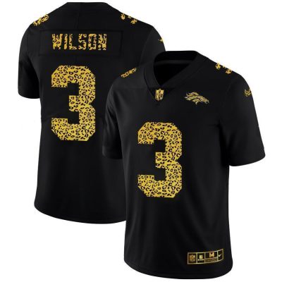 Denver Broncos #3 Russell Wilson Nike Leopard Print Fashion Vapor Limited NFL Jersey Black